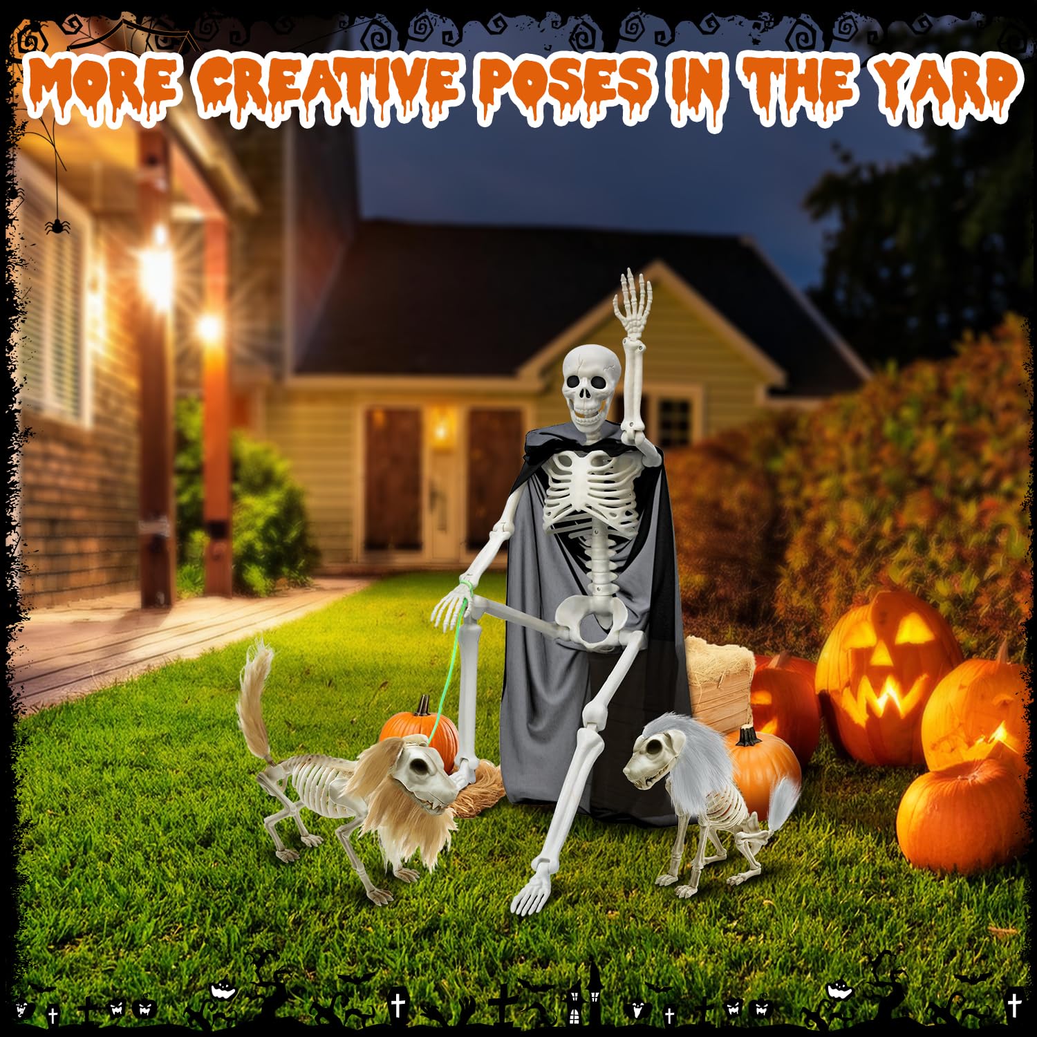Askill skeletons displayed in a spooky Halloween scene