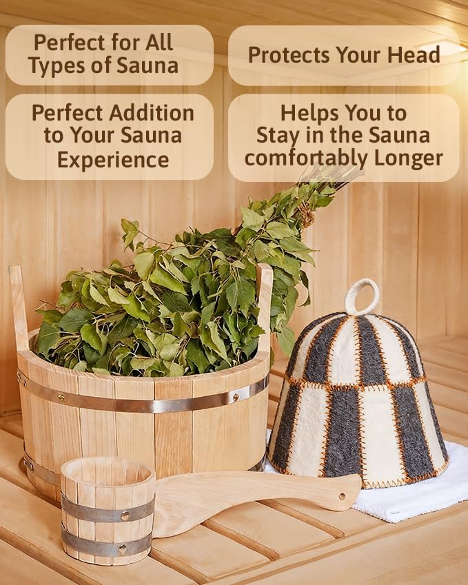 ASKOLD Wool Sauna Hat Checkered showing dimensions with a measuring tape