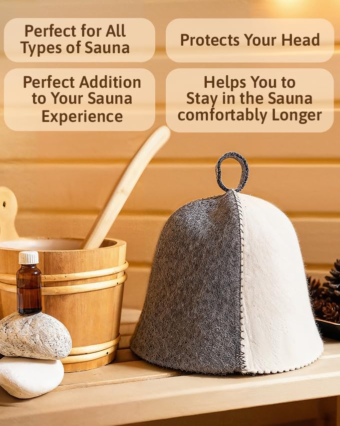 ASKOLD Wool Sauna Hat Gray-White in sauna setting