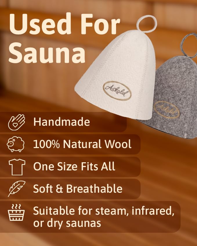 ASKOLD wool sauna hat in white-grey, side view