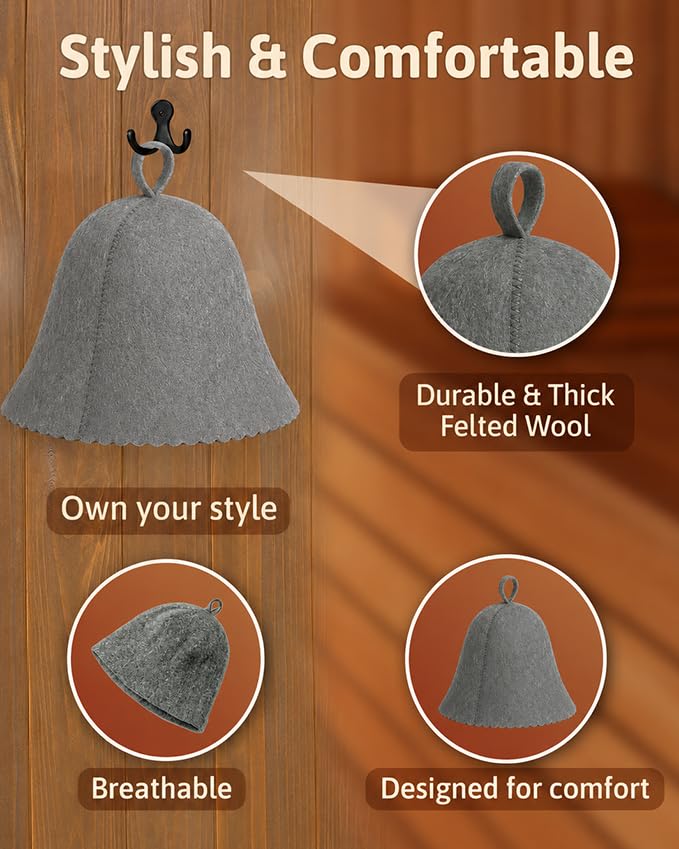 ASKOLD Wool Sauna Hat on a sauna bench