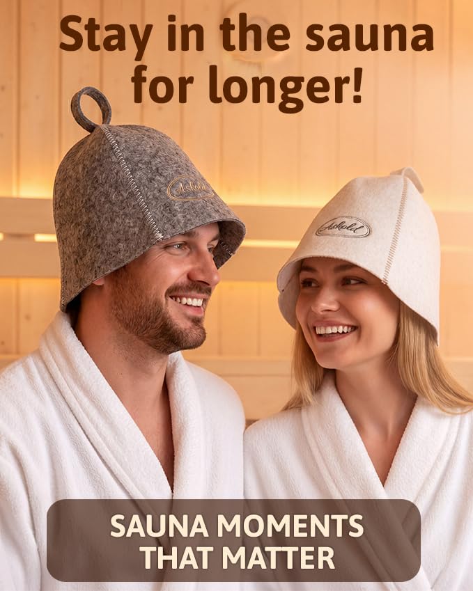 ASKOLD wool sauna hat with measuring tape for size reference