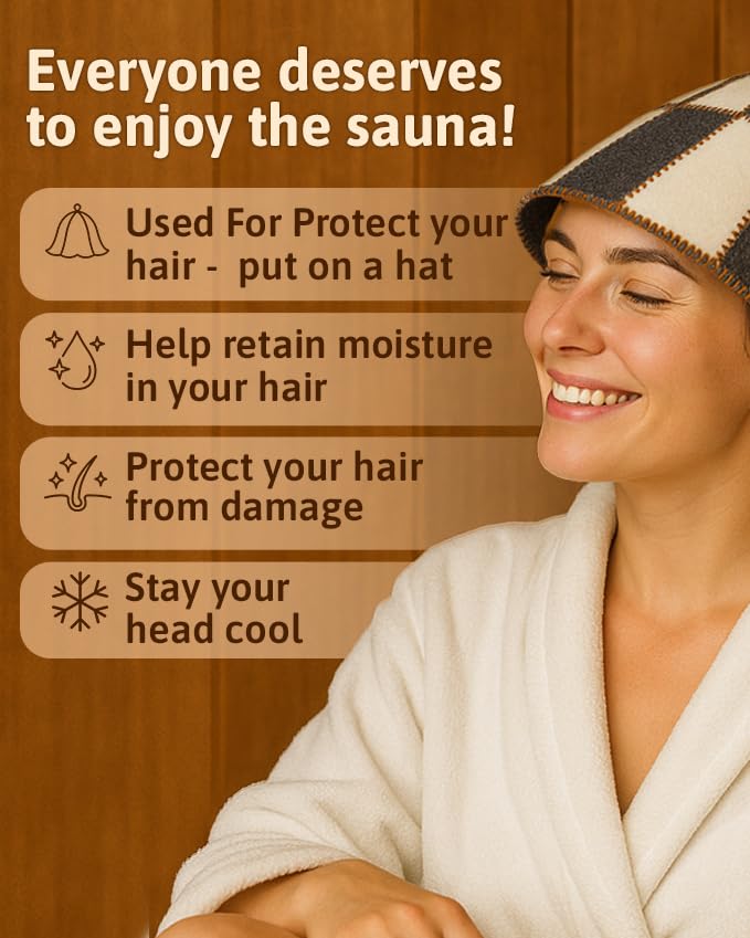 ASKOLD wool sauna hats displayed with sauna accessories
