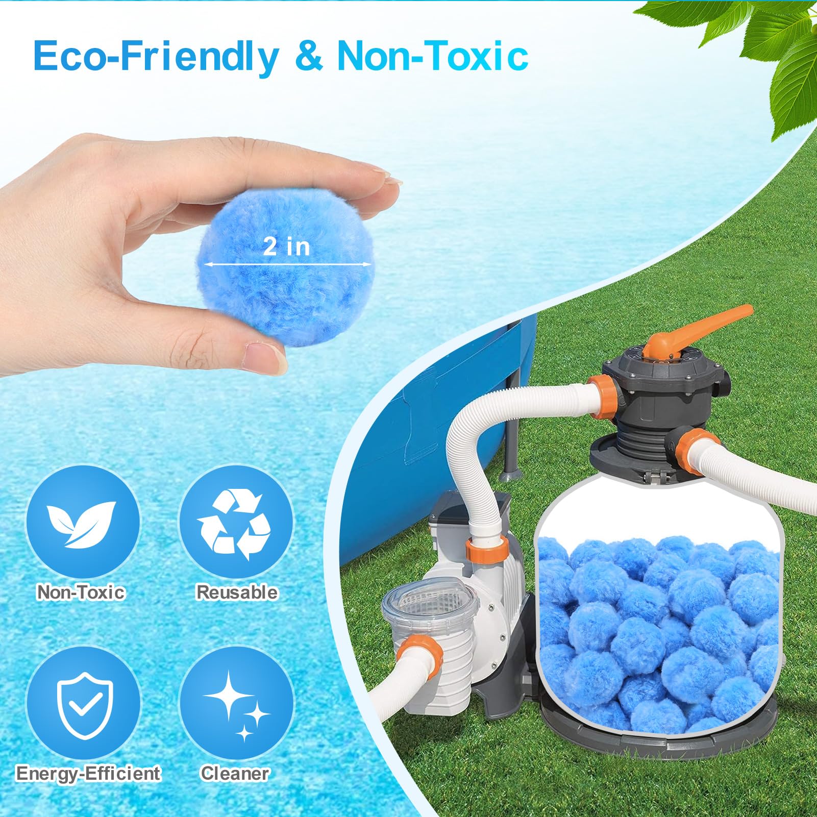Askyli Pool Filter Balls in use with a pool