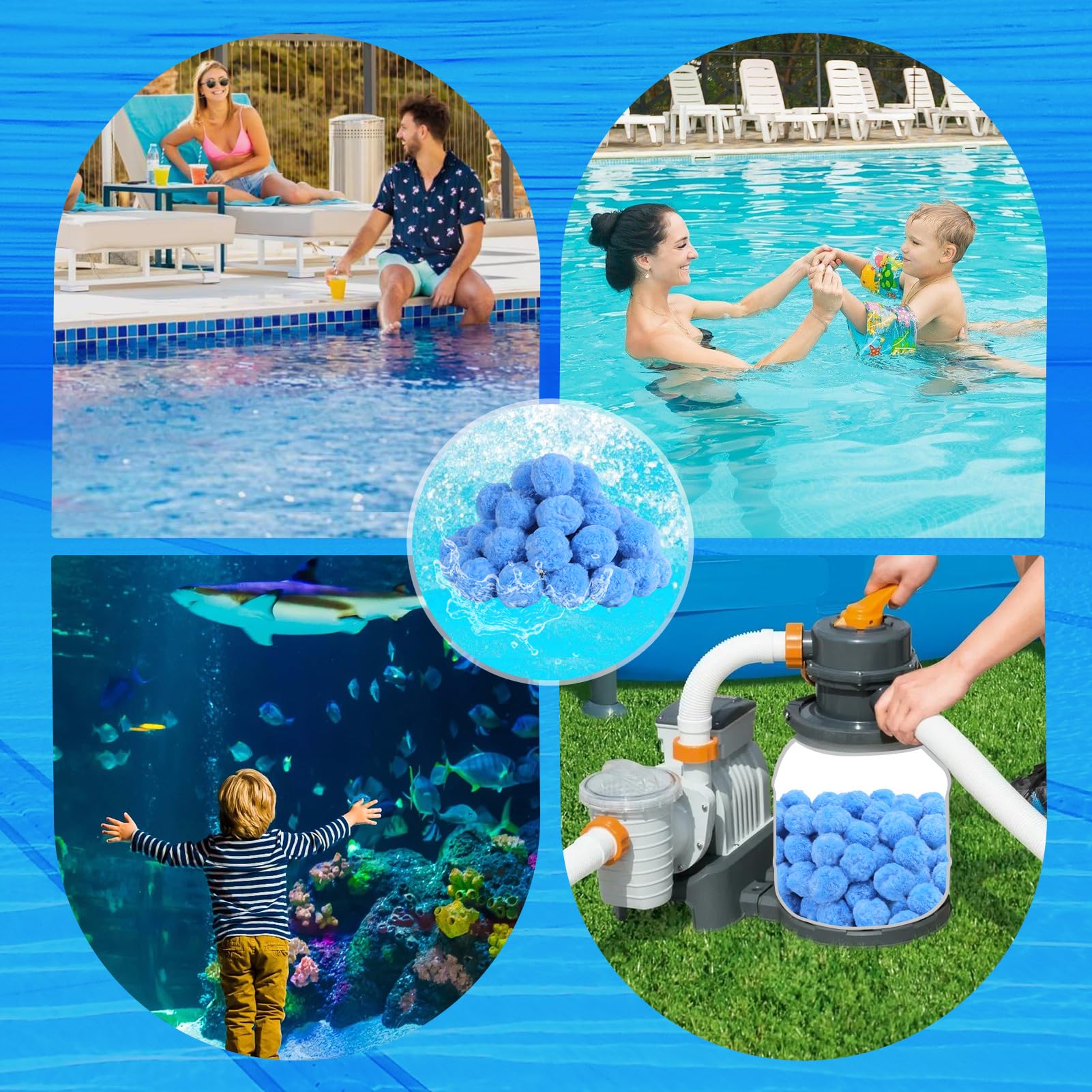 Askyli Pool Filter Balls next to traditional sand