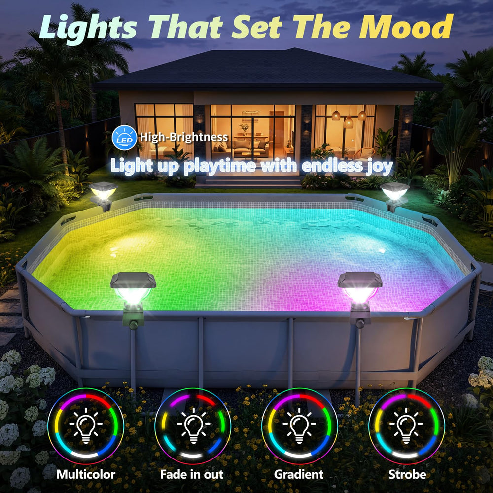 Askyli Solar Pool Light in above ground pool at night