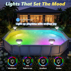 Askyli Solar Pool Light in above ground pool at night