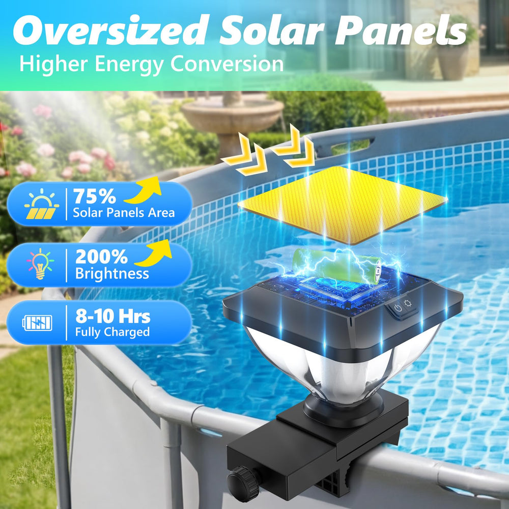 Askyli Solar Pool Light installation on metal frame pool