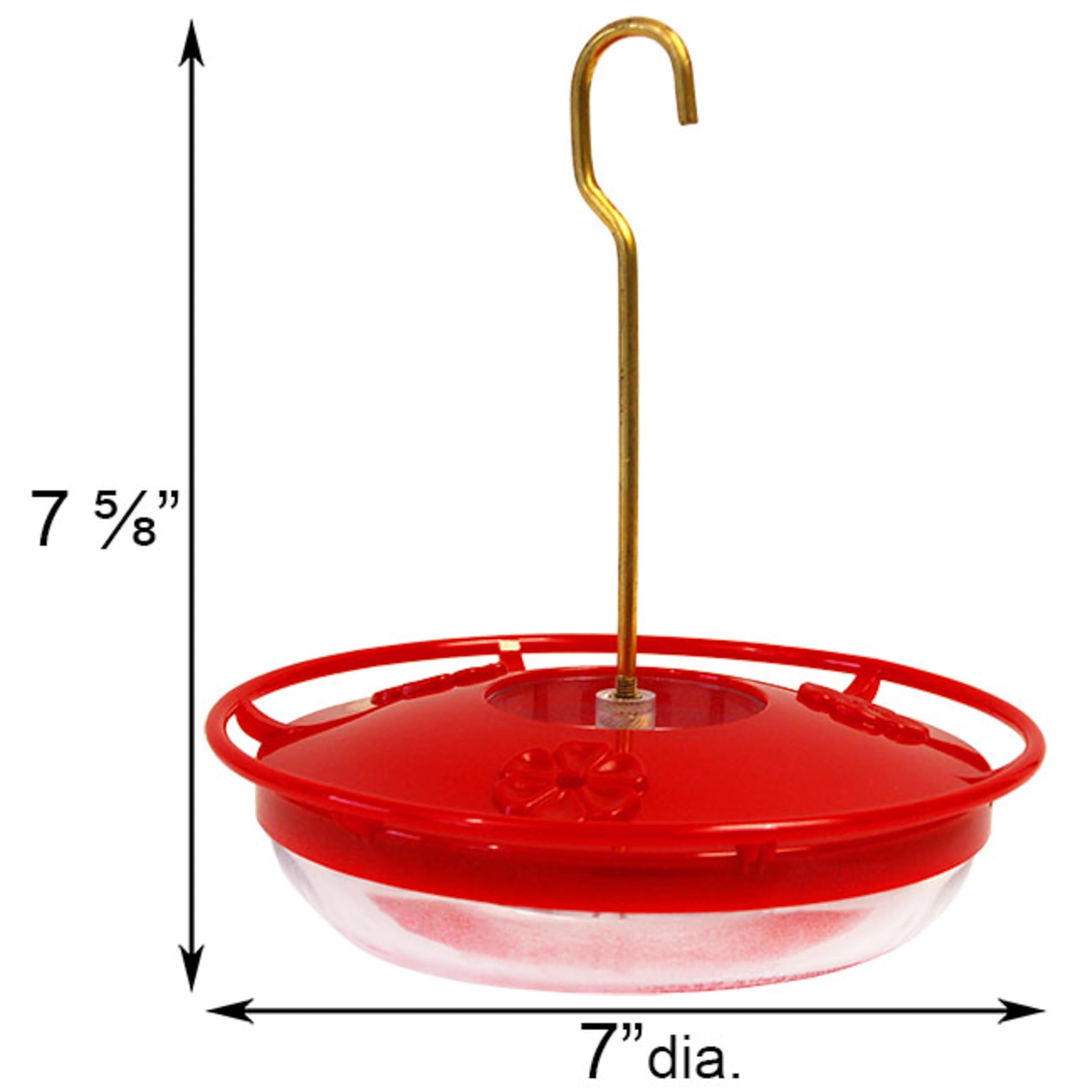 Aspects Hummzinger Mini Hummingbird Feeder mounted on a pole