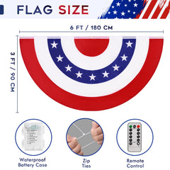 ASPMIZ American Flag Bunting set up in a garden with LED lights