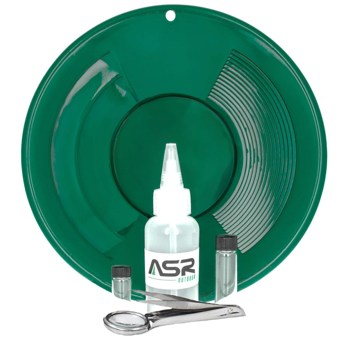 ASR Outdoor 14-inch gold pan in green with dual riffle design