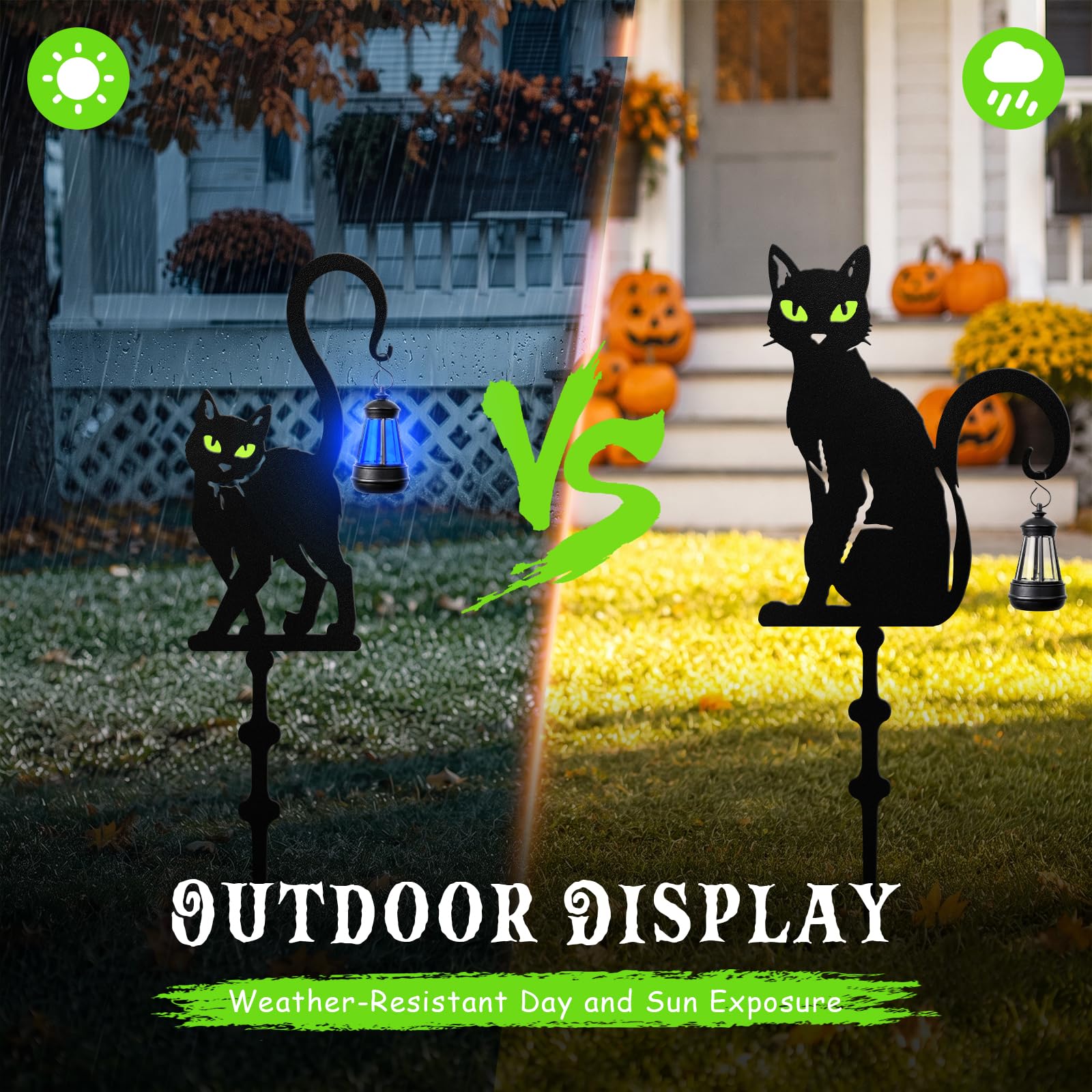 Assembled heights of inihpocv black cat garden stakes displayed