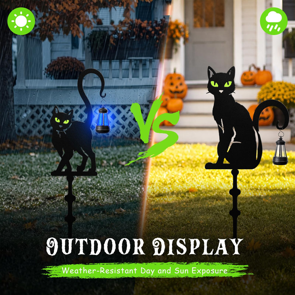 Assembled heights of inihpocv black cat garden stakes displayed