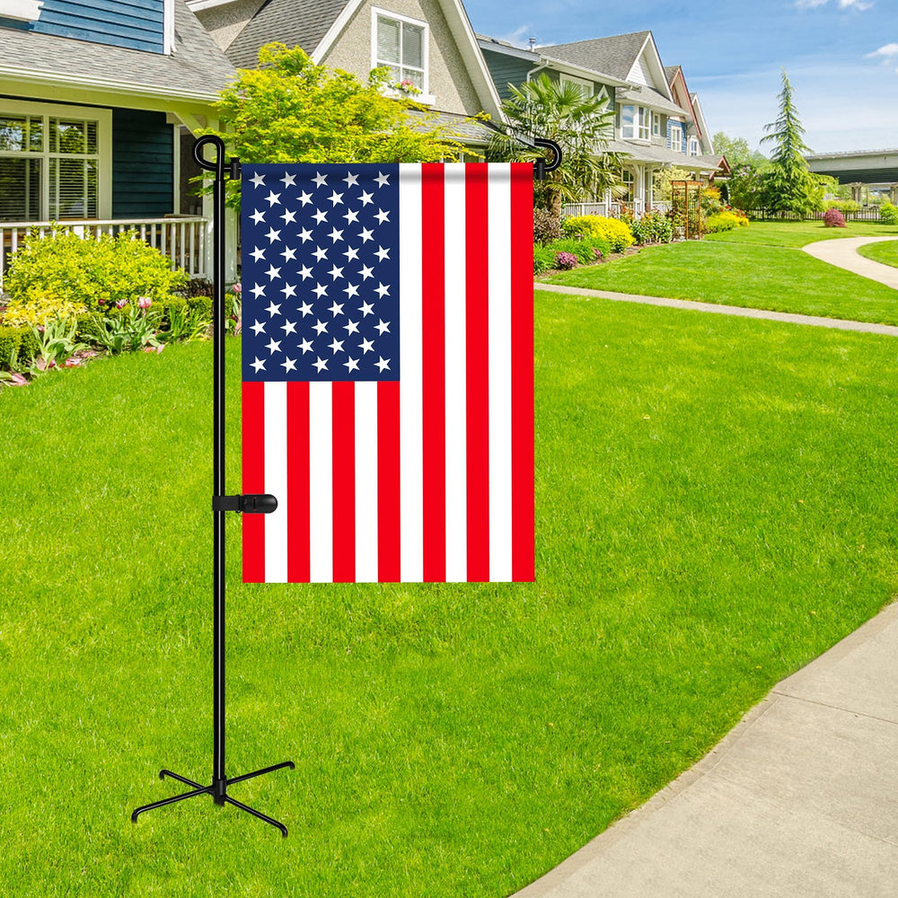 Assembled Spirepro Garden Flag Stand in a yard