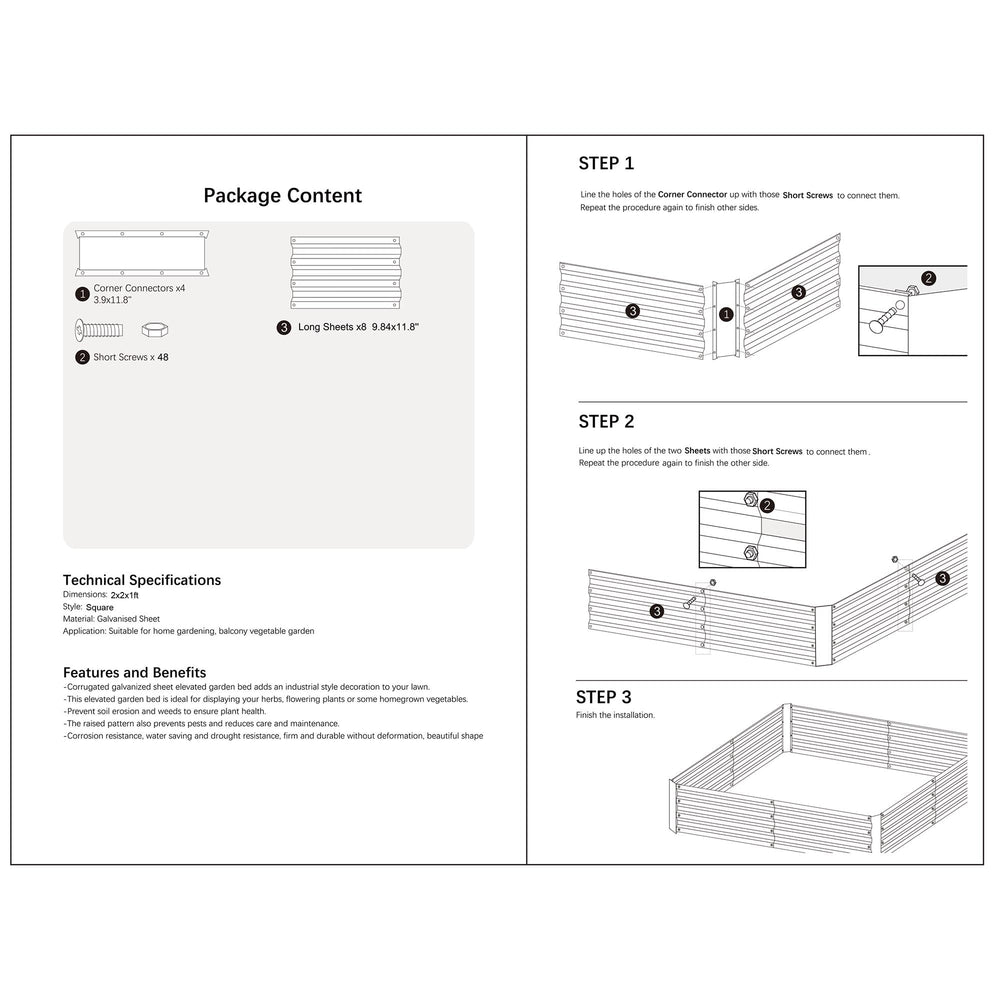 Assembly instructions for MTB Garden 2x2x1FT raised garden bed