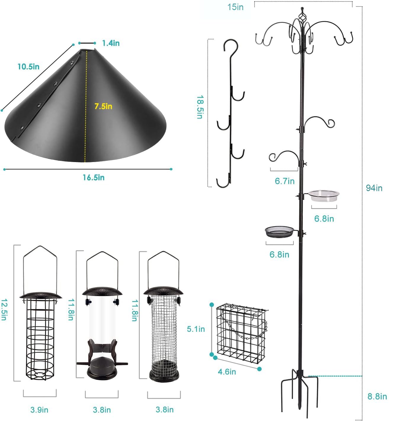 Assembly view of the MIXXIDEA Bird Feeding Station showing adjustable hooks