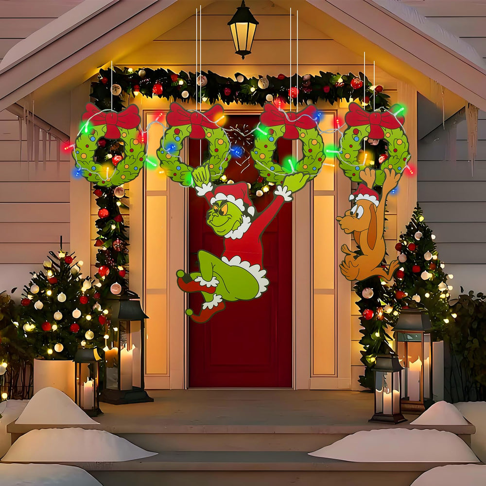 Assembly view of ULTHOOL Christmas fence decorations with LED string lights