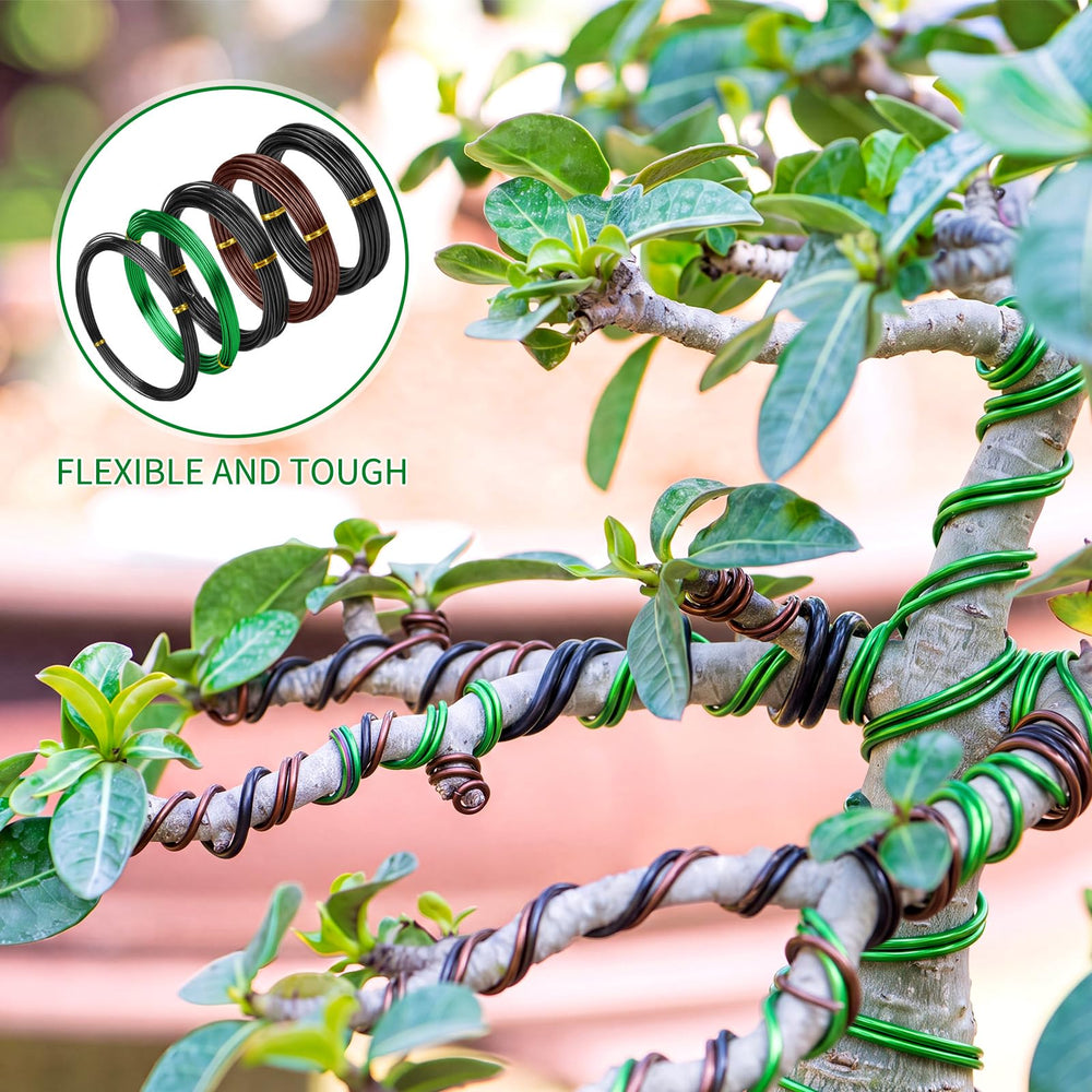 Assorted bonsai wires displayed with dimensions