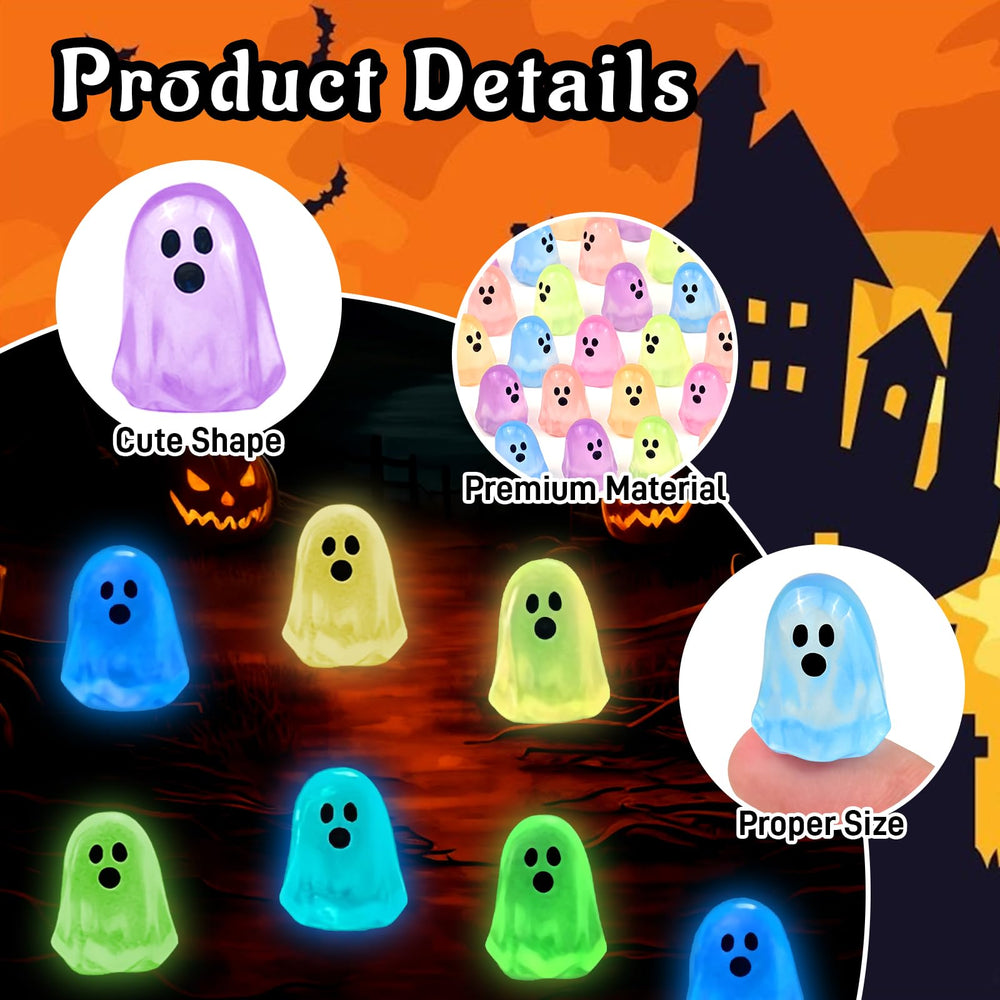 Assorted colours of Feivando Halloween ghost figures on a tabletop