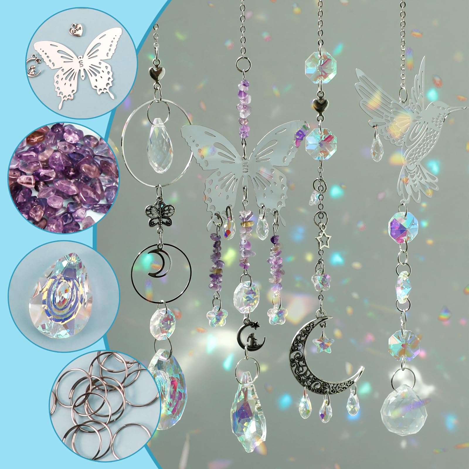 Assorted crystal beads and metal decor from the suncatcher kit