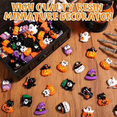 Assorted Halloween resin charms in a decorative arrangement