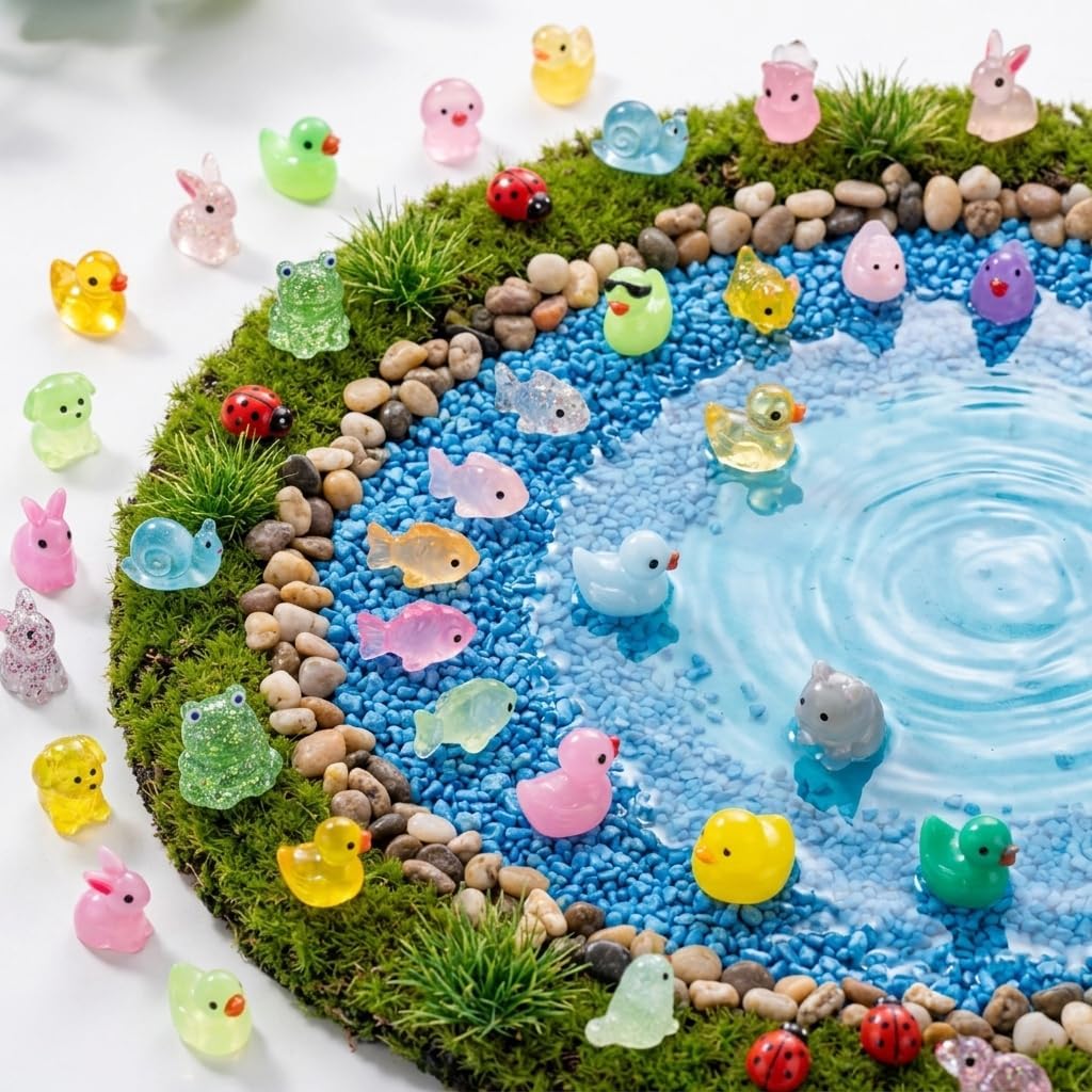 Assorted mini resin animals from Teenzee in a craft project