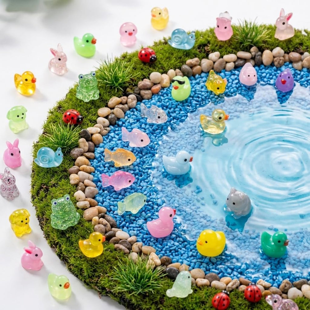 Assorted mini resin animals from Teenzee in a craft project