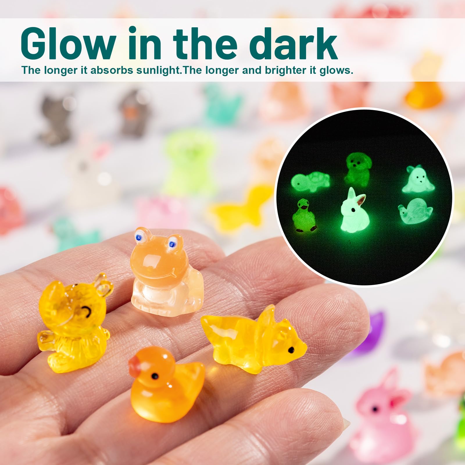 Assorted mini resin animals in portable storage box
