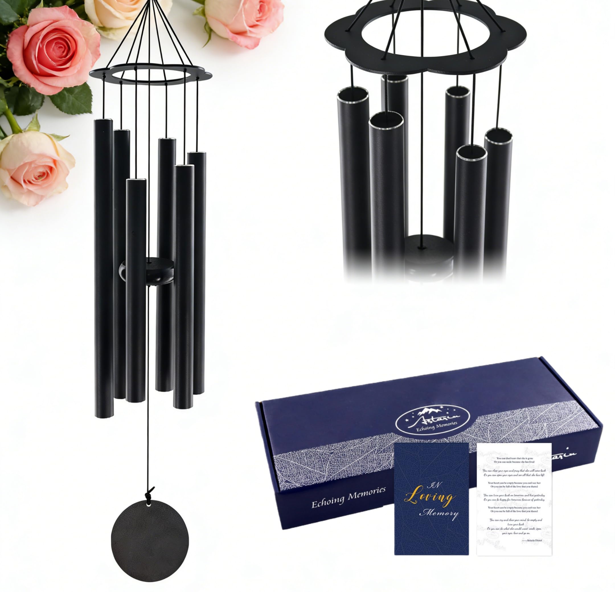ASTARIN 36 Inch Memorial Wind Chimes in black with premium gift box