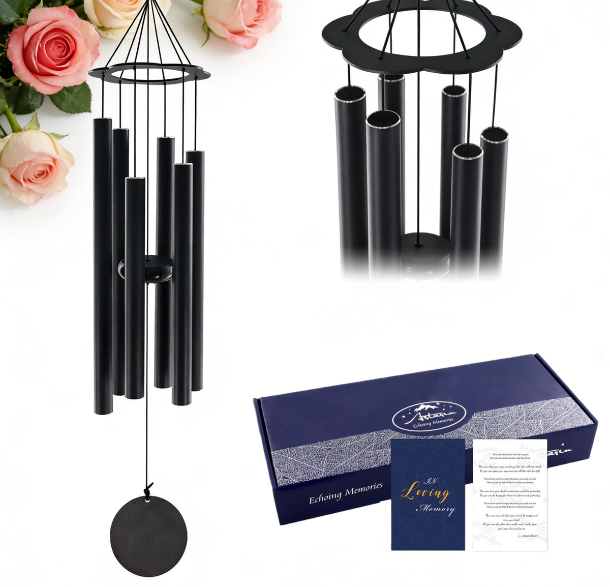 ASTARIN 36 Inch Memorial Wind Chimes in black with premium gift box