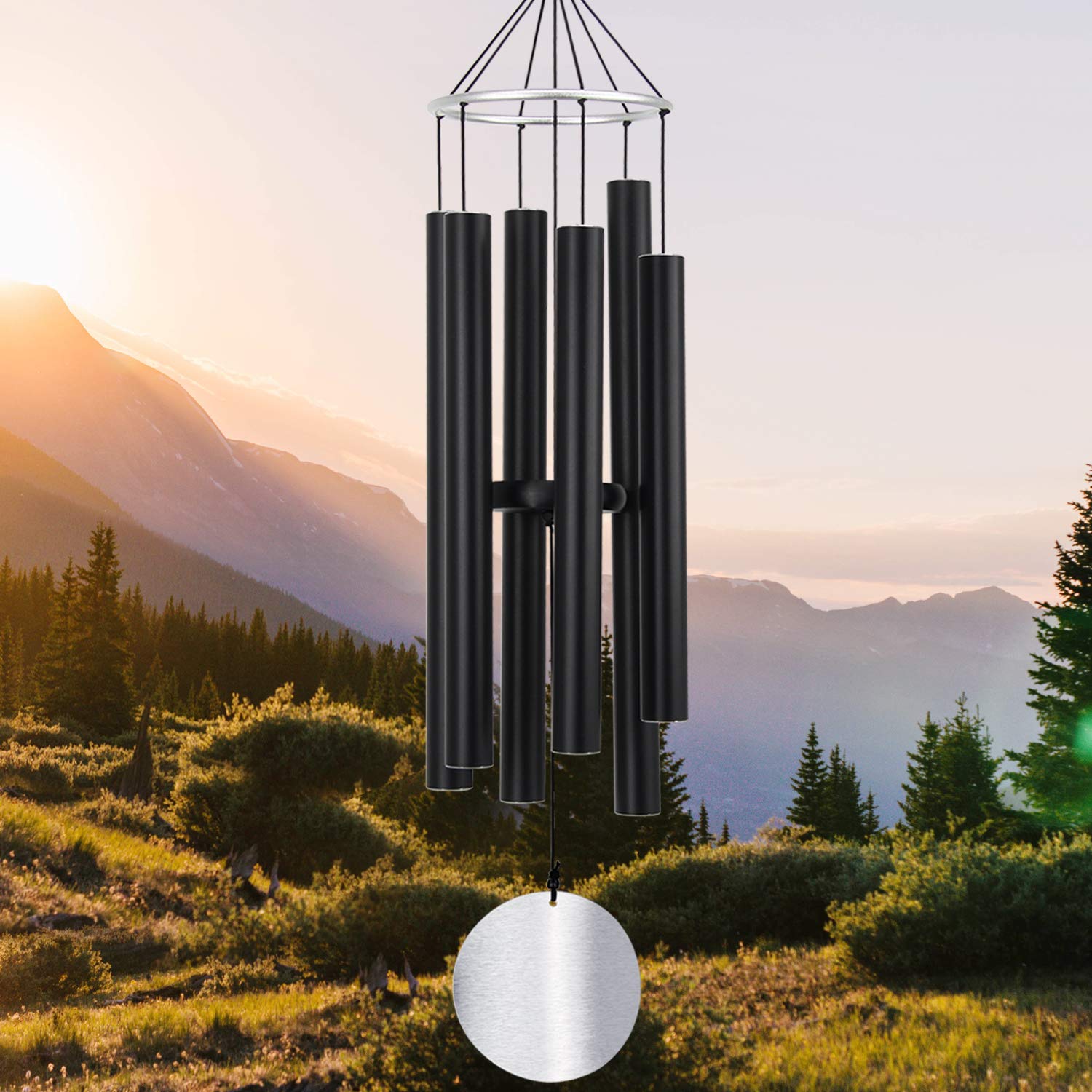 ASTARIN 36 Inch Wind Chimes black aluminum front view