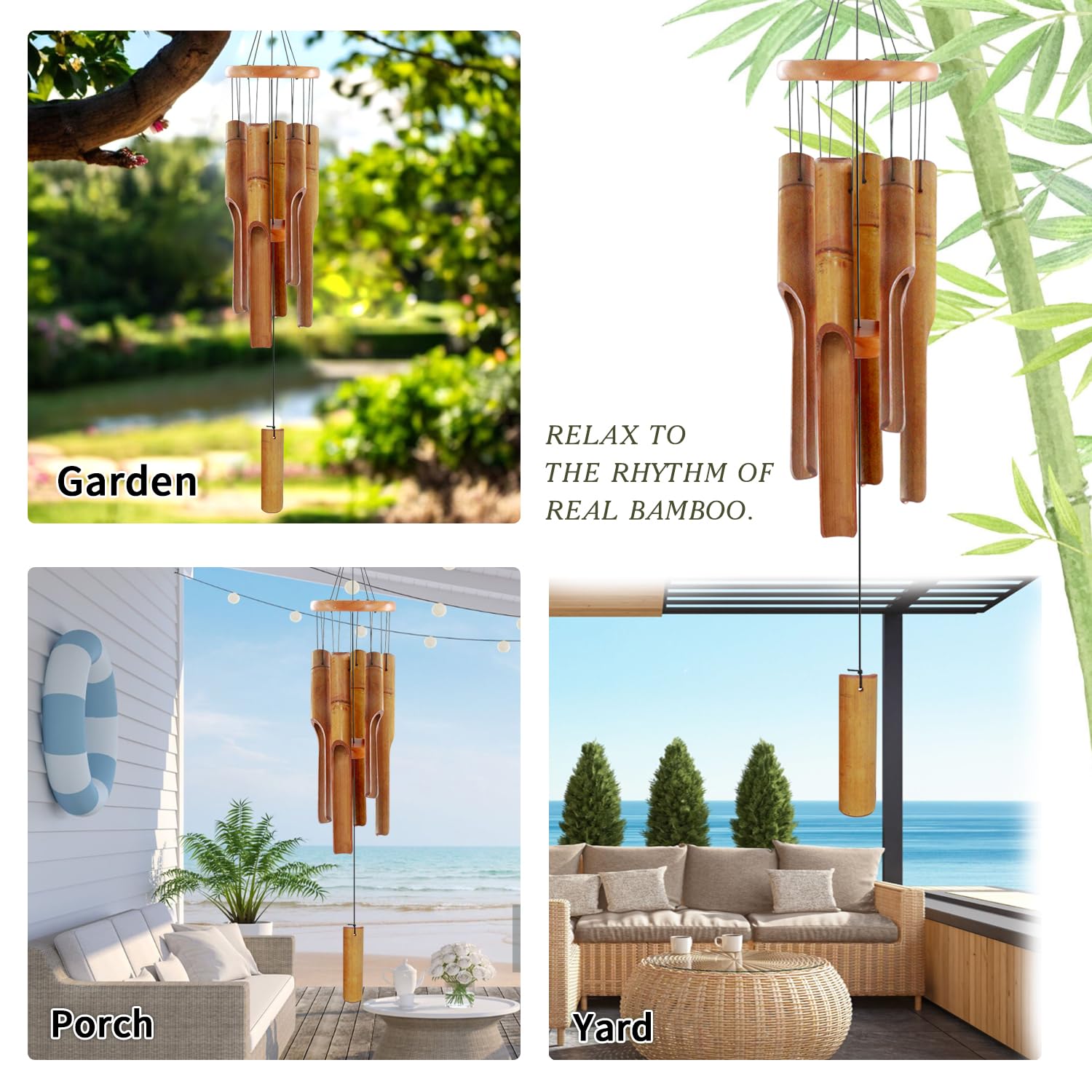 ASTARIN Bamboo Wind Chimes natural finish detail