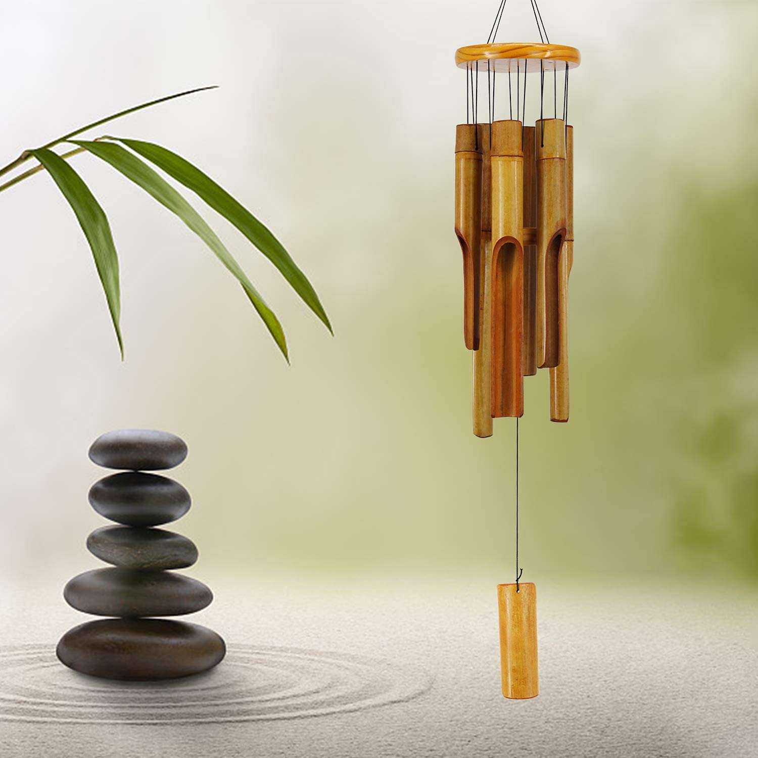ASTARIN Bamboo Wind Chimes Outdoor 30" close-up of bamboo tubes