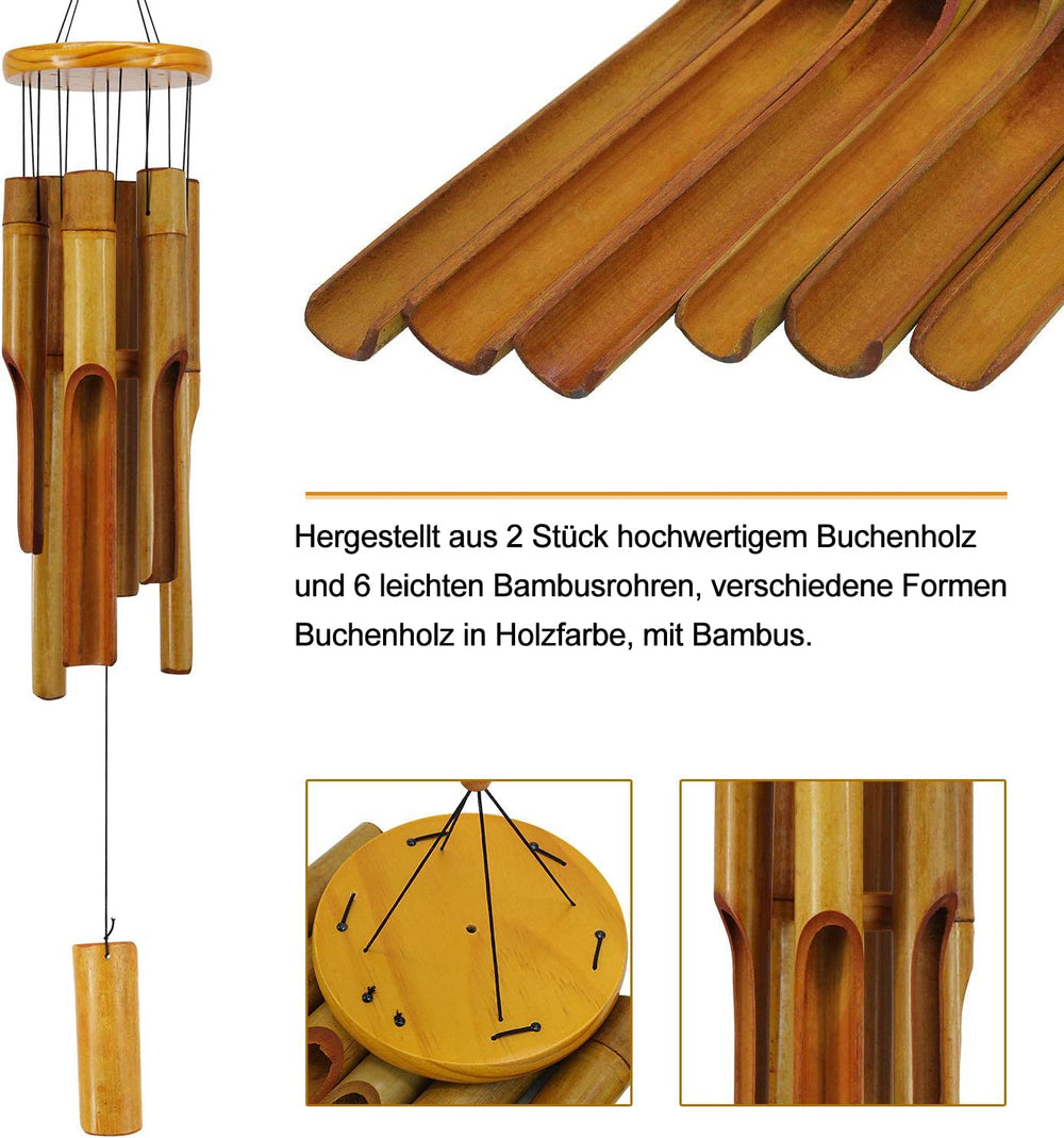 ASTARIN Bamboo Wind Chimes Outdoor 30" detailed view of beechwood