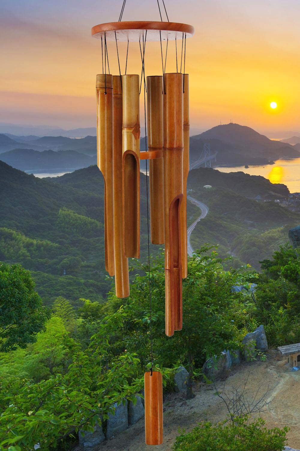 ASTARIN Bamboo Wind Chimes Outdoor 38-inch brown model front view