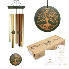 ASTARIN Tree of Life Wind Chime front view with beech wood and aluminum