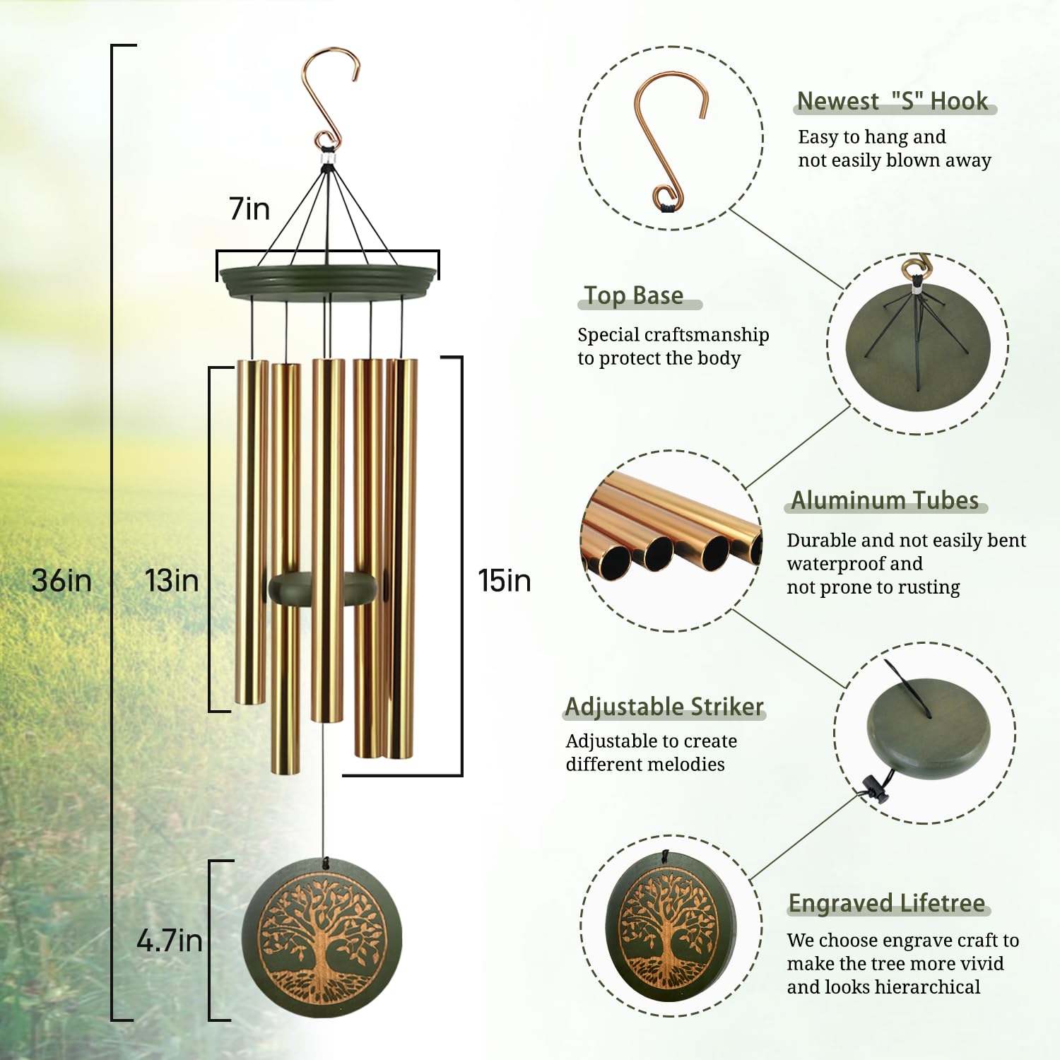 ASTARIN Tree of Life Wind Chime hanging outdoors in a garden