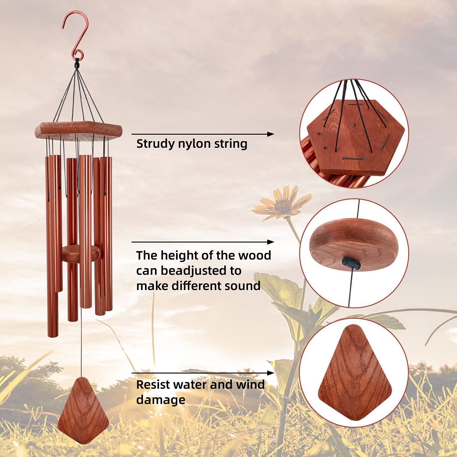 ASTARIN wind chime with aluminum tubes and hanging hook