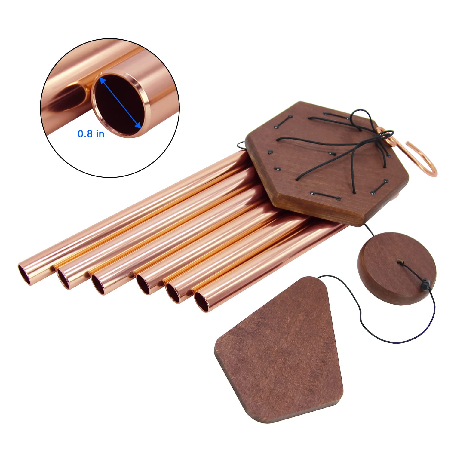 ASTARIN wind chime with rose gold finish and natural wood
