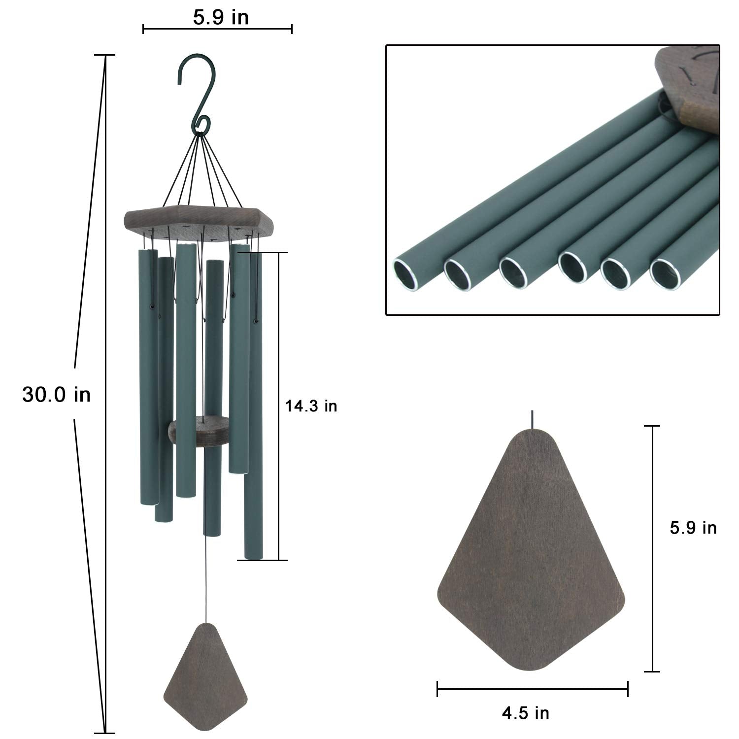 ASTARIN wind chime with six aluminum tubes and hanging hook