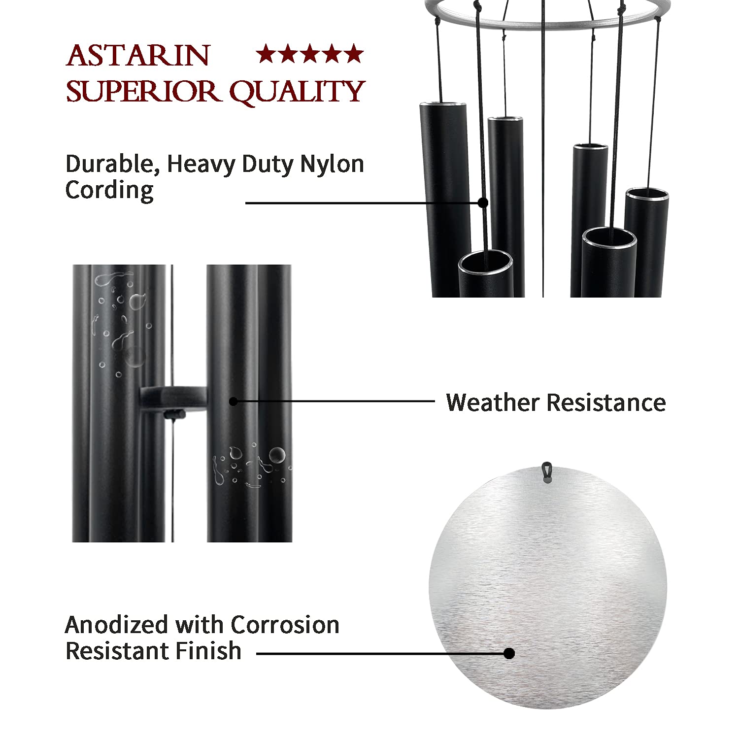 ASTARIN wind chimes hanging in a garden setting