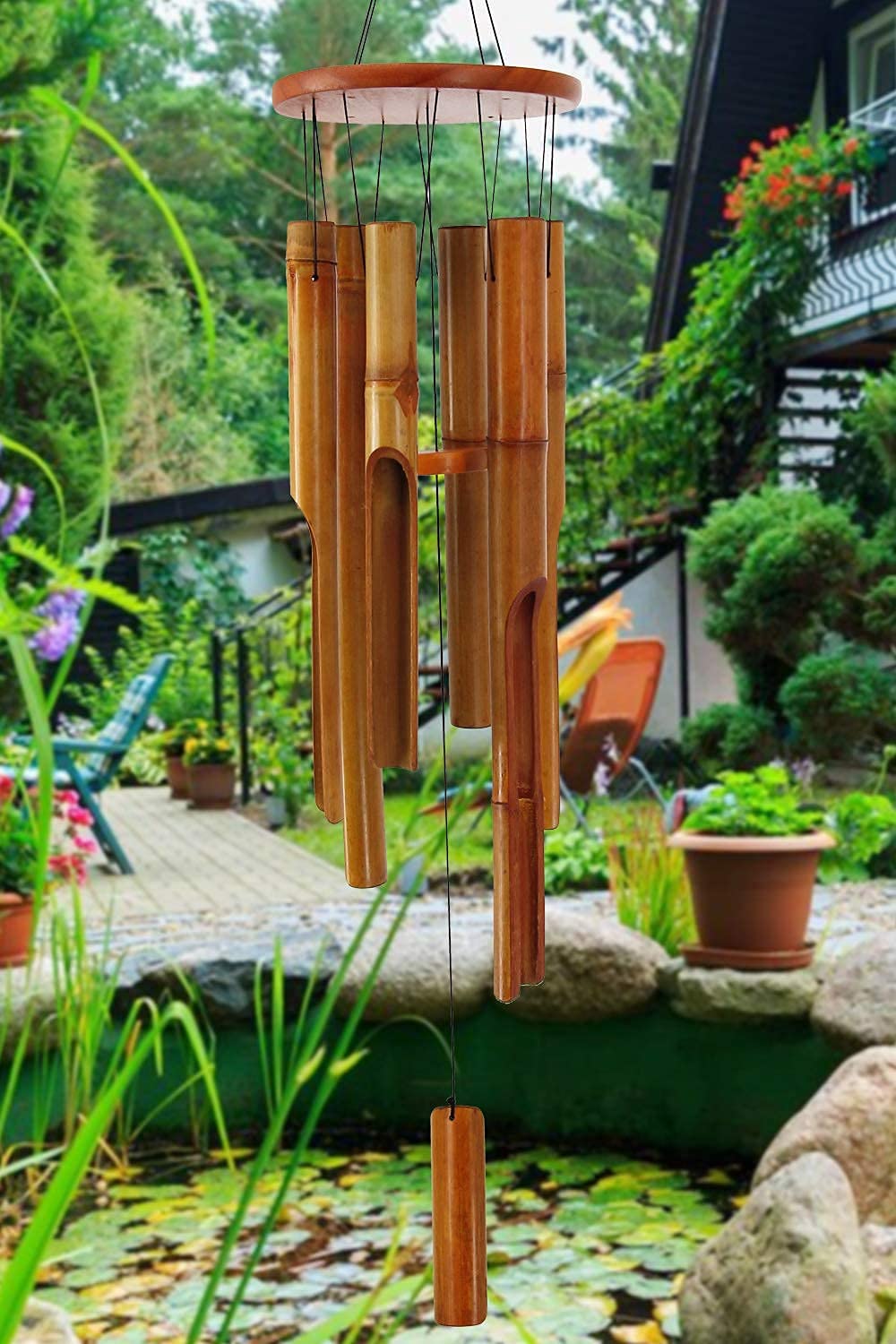ASTARIN wind chimes in a garden setting