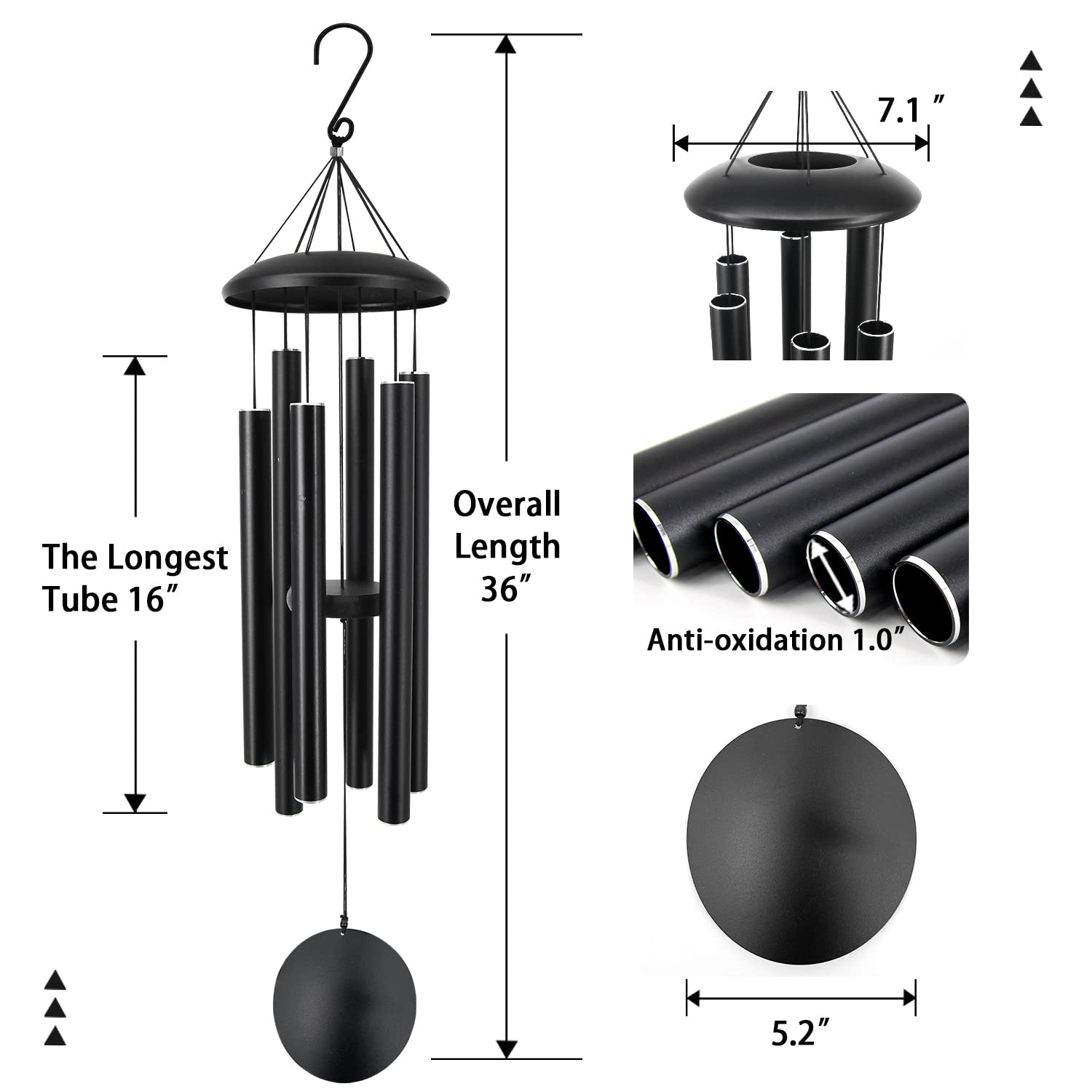 ASTARIN wind chimes showing aluminum tubes and hook