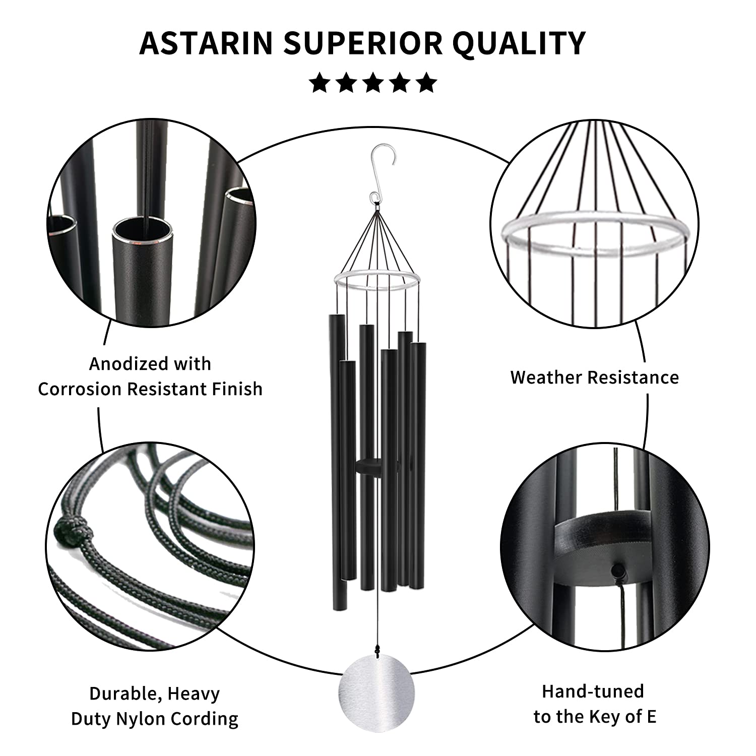 ASTARIN Wind Chimes showing six hand-tuned aluminum tubes