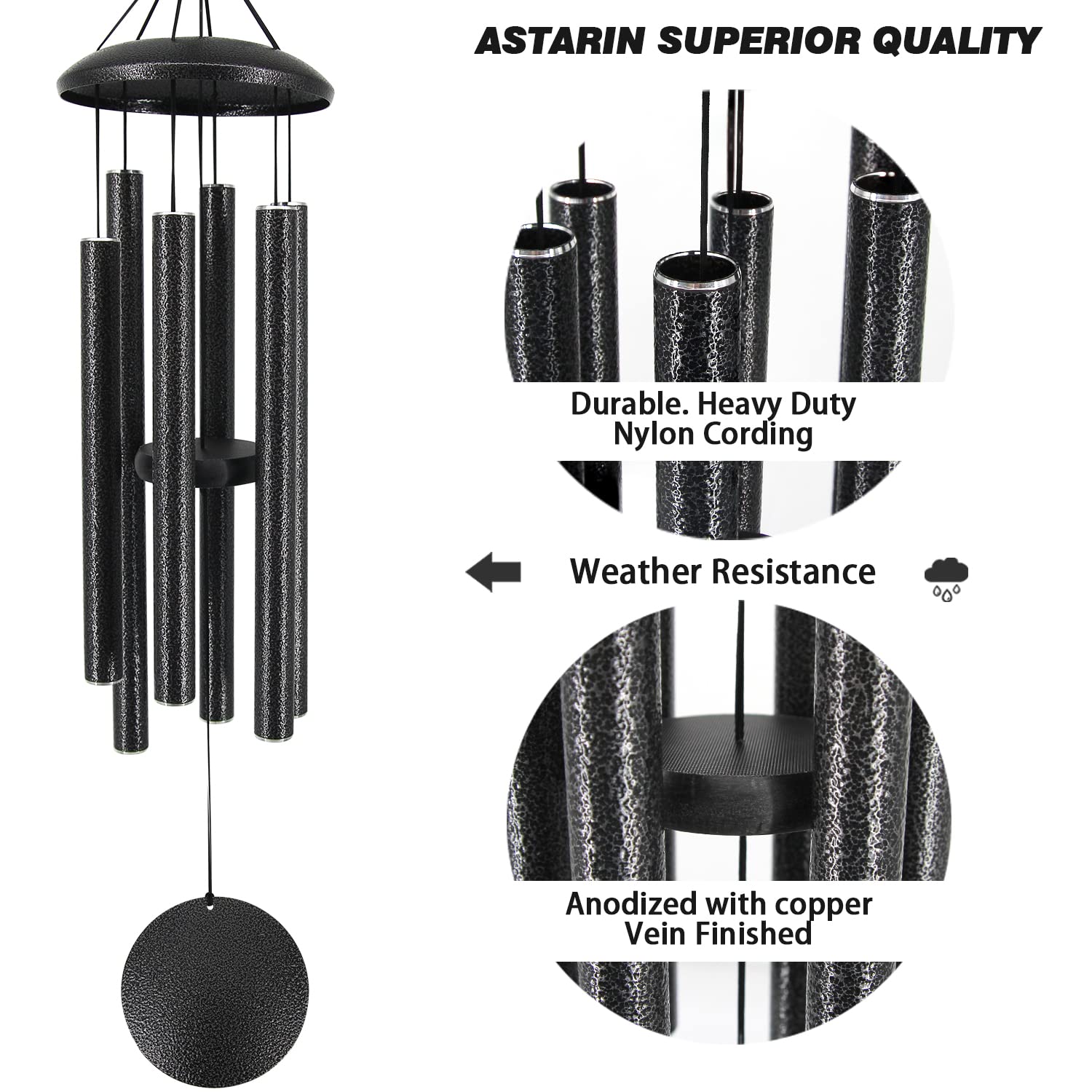 ASTARIN wind chimes showing the longest tube measuring 16 inches