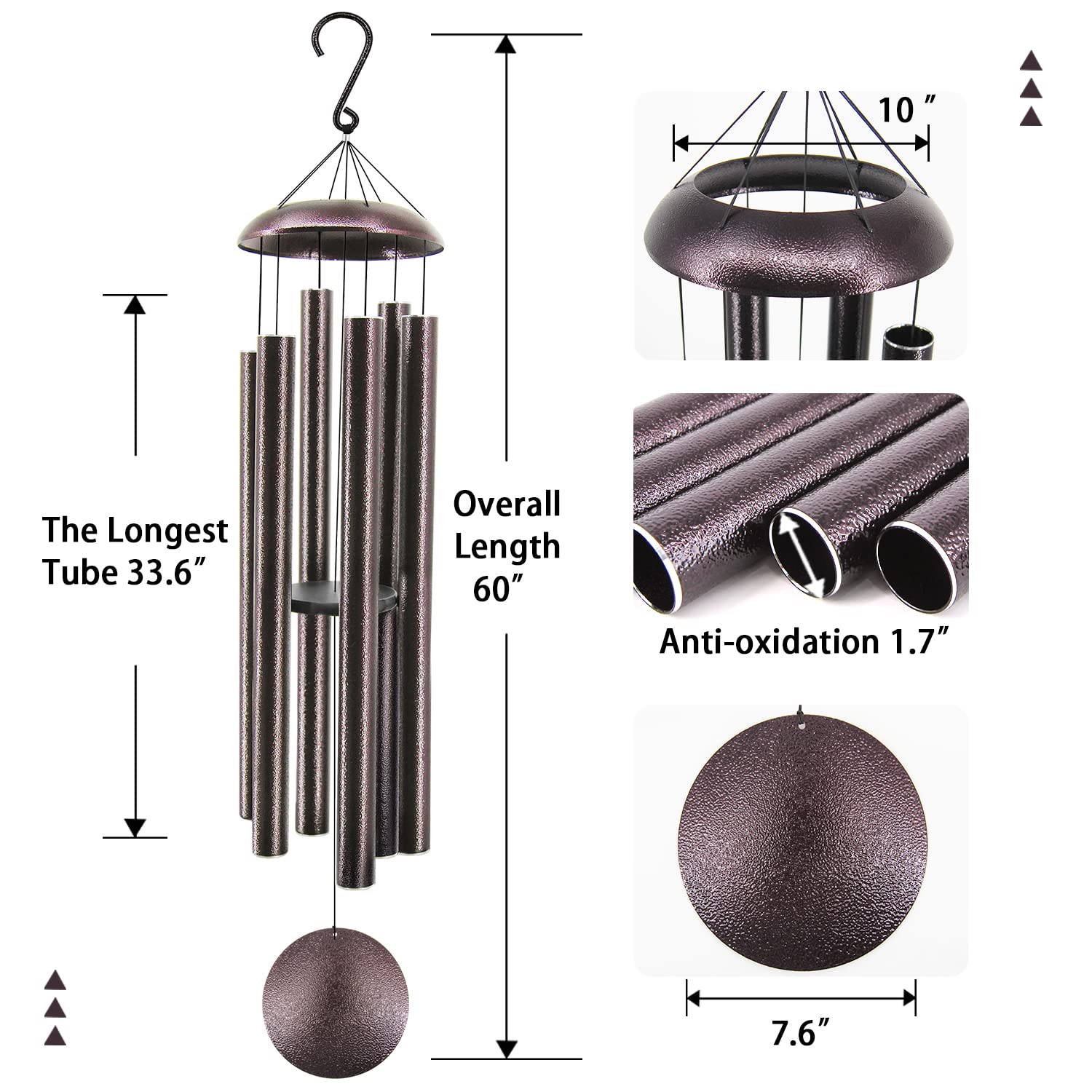 ASTARIN wind chimes showing the six aluminum tubes and striker