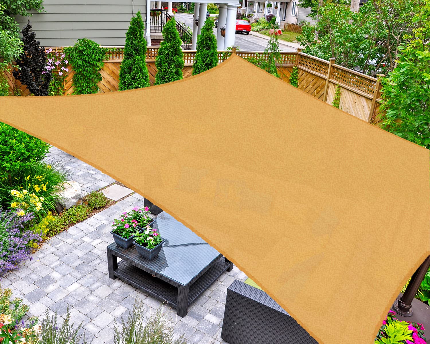 AsterOutdoor Sun Shade Sail 8' x 12' Sand front view