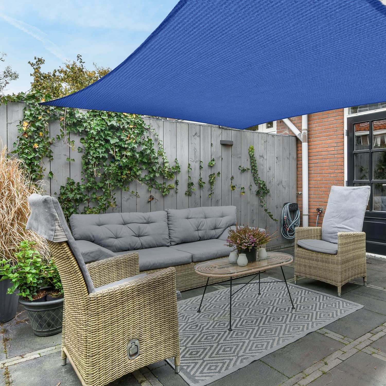 AsterOutdoor Sun Shade Sail Rectangle 16' x 20' blue in backyard setup