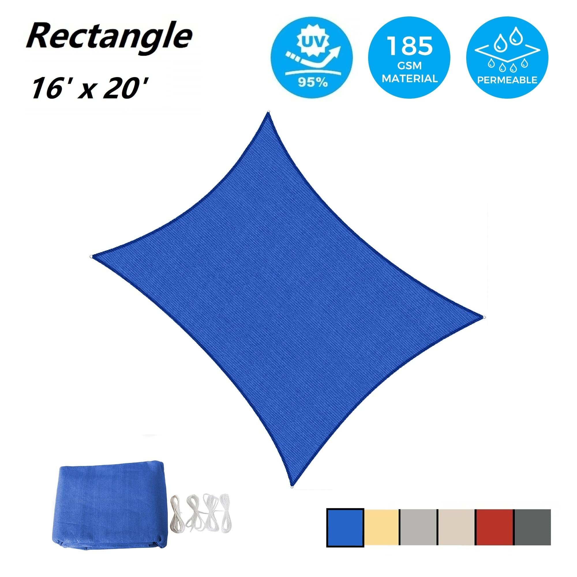 AsterOutdoor Sun Shade Sail Rectangle 16' x 20' blue installation details