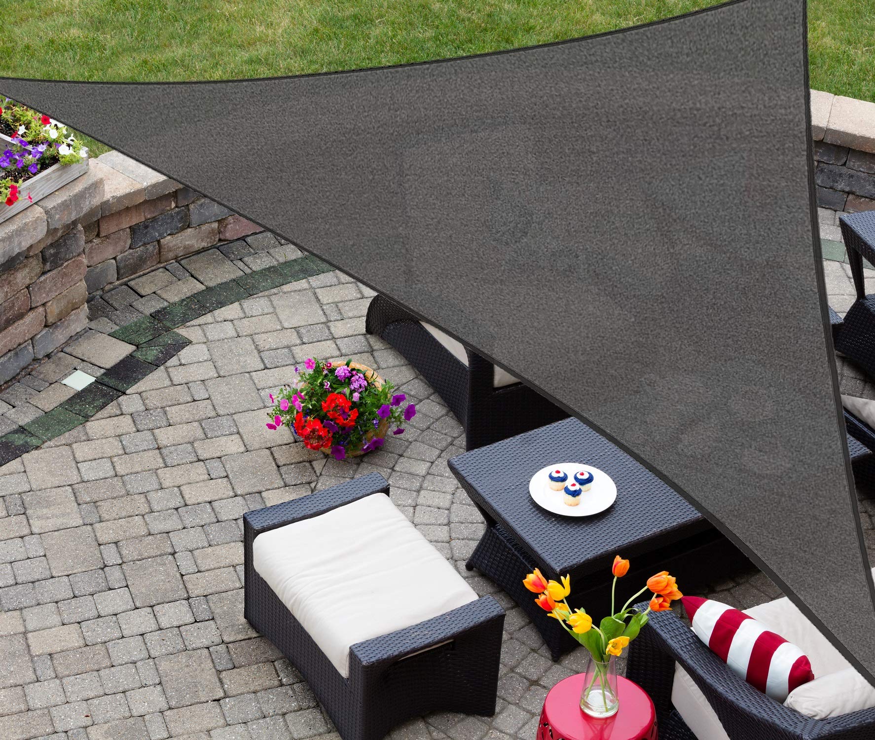 AsterOutdoor Sun Shade Sail Triangle 12' x 12' in Graphite, front view